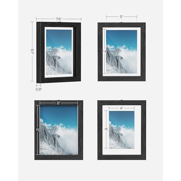 Set of 3 Floating Picture Frames, Double Glass, for Tabletop or Wall, MDF, Black - Picture 5 of 8